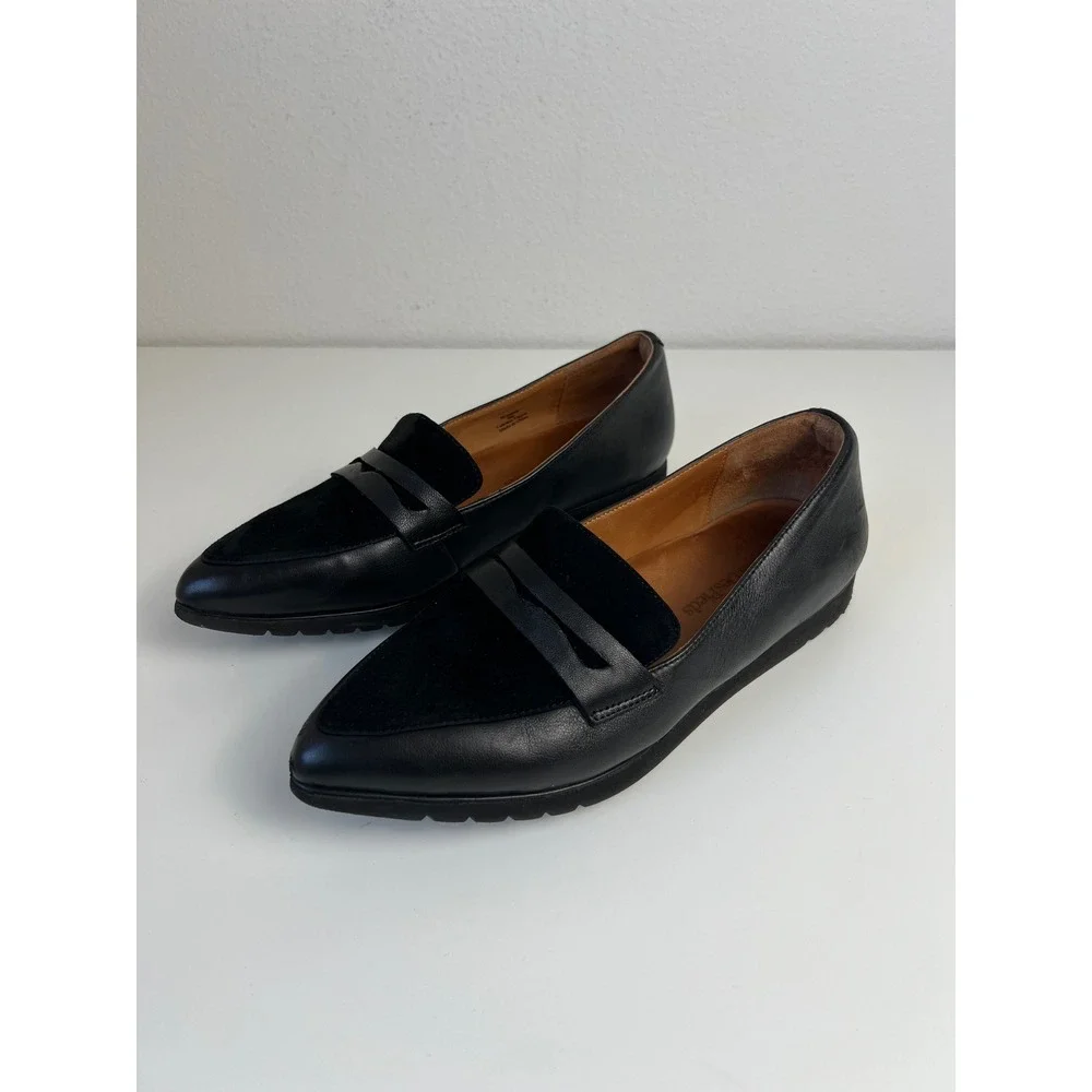 L'Amour Des Pieds Miamore Black Leather Suede Penny Loafers US 9M Comfort Preppy